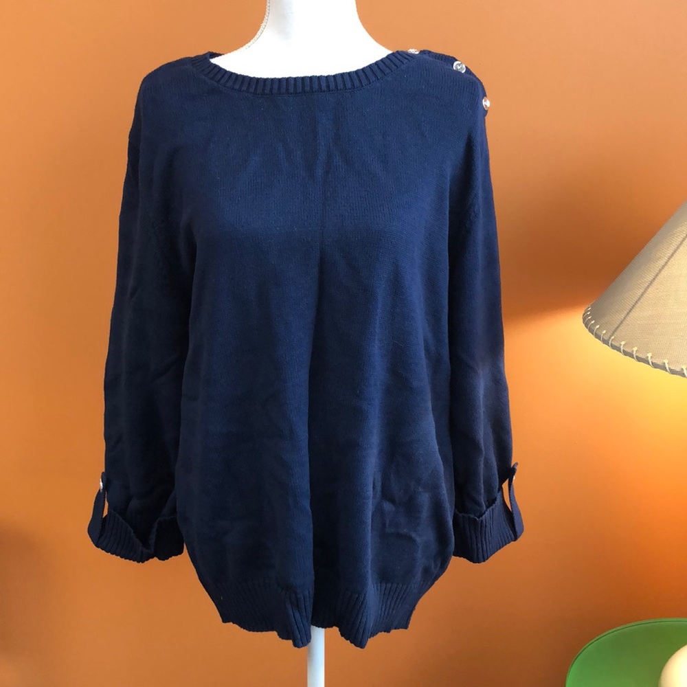 Karen Scott Button shoulder Sweater top Blue XL